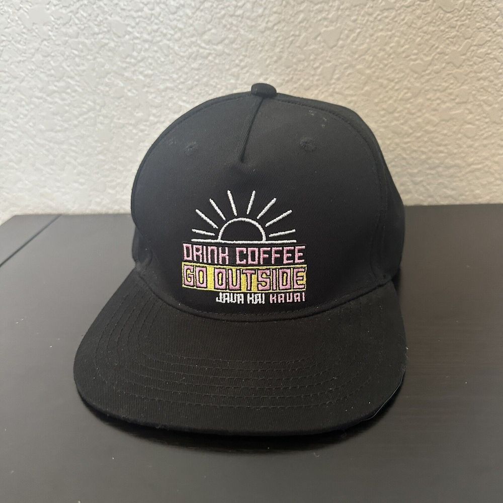 Java Hut Kauai Hat Drink Coffee go outside black flat bill one size stretch